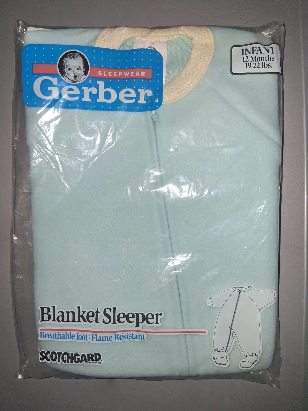Vintage Gerber Blanket Sleeper Size 12mos Blue Yellow New Sealed